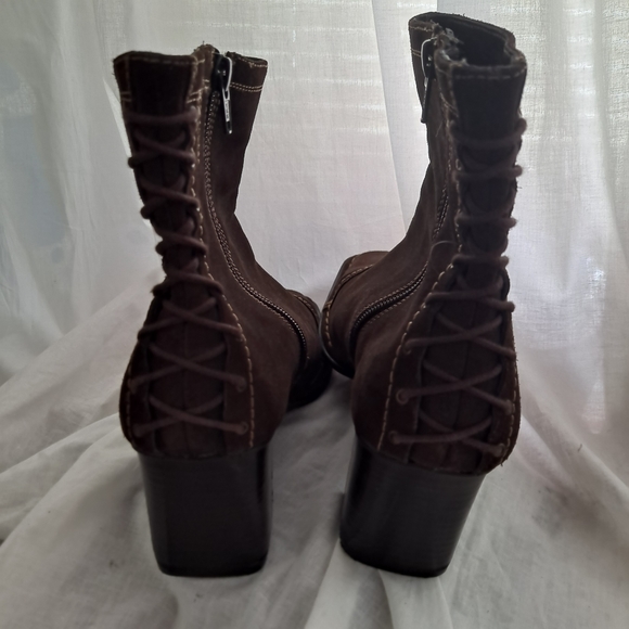 Gino Ventori Italian Suede Ankle Boots Size 40 Woven Square Toe Chunky Heels - Picture 12 of 16